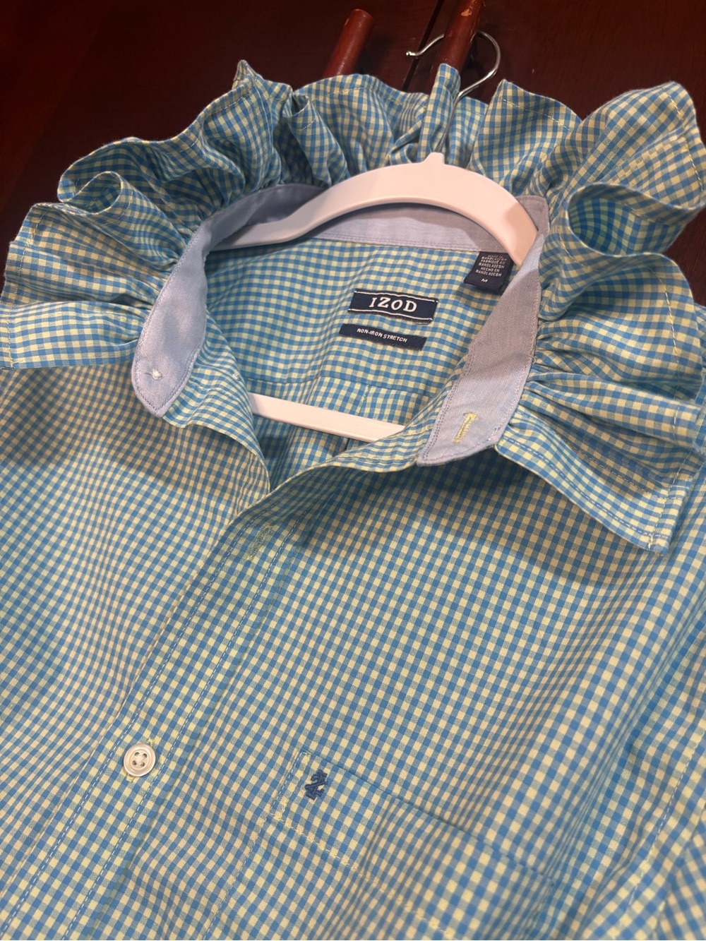 Upcycled IZOD Blue/Very Light Yellow Gingham Button-Up Shirt